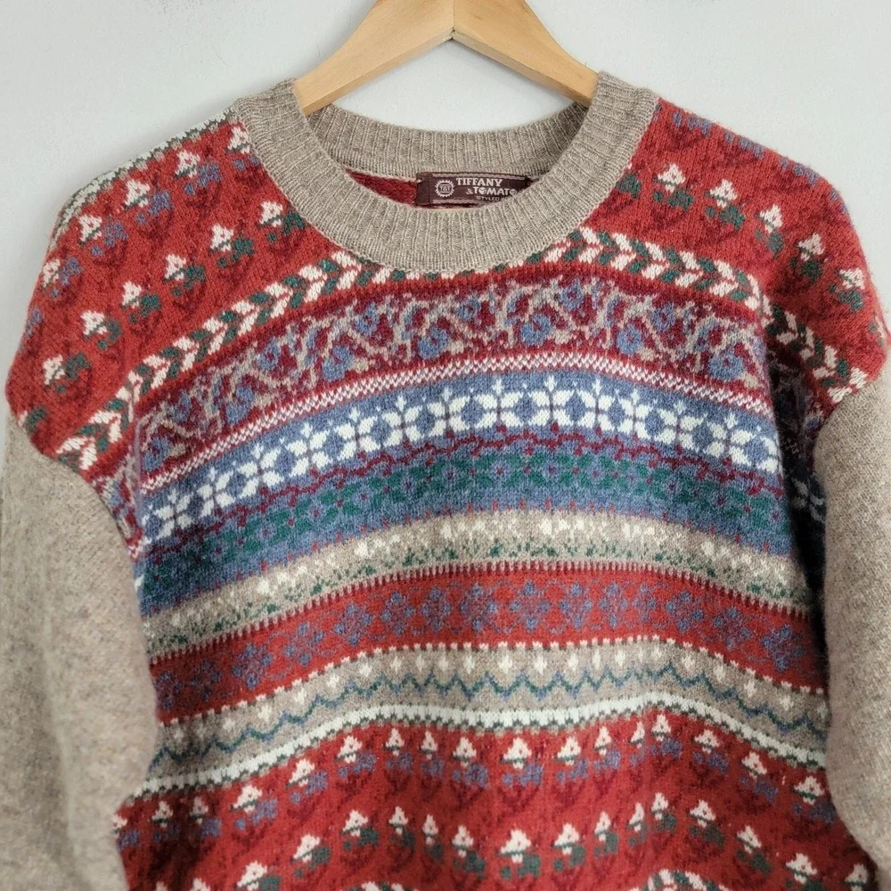 Tiffany & Tomato Pullover Sweater Women 3 Multicolor Distressed Wool Long Sleeve